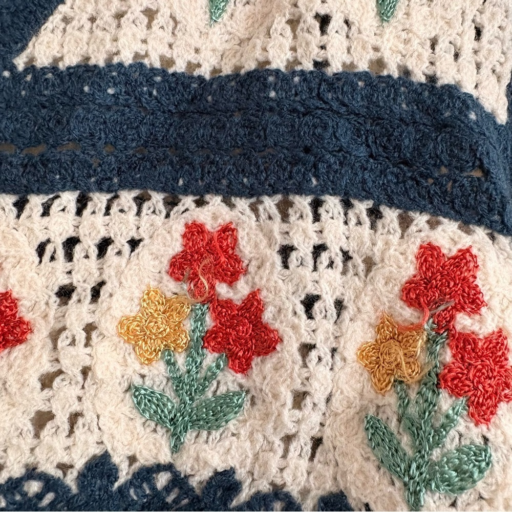 POL Blue and Cream Floral Knit Cardigan one size best for small / medium - Picture 8 of 11